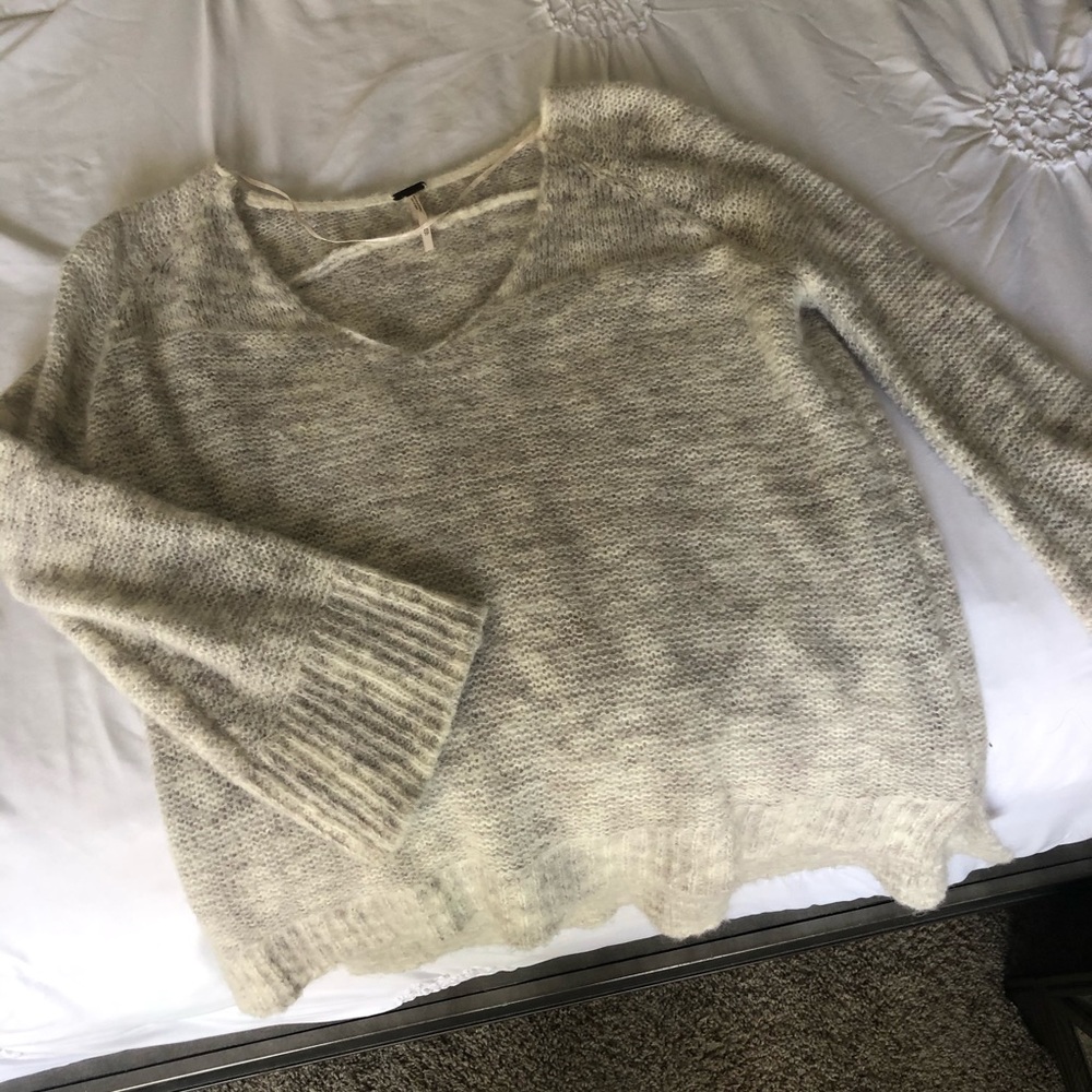 NWOT Free People Gray Knit Bell Sleeve Sweater